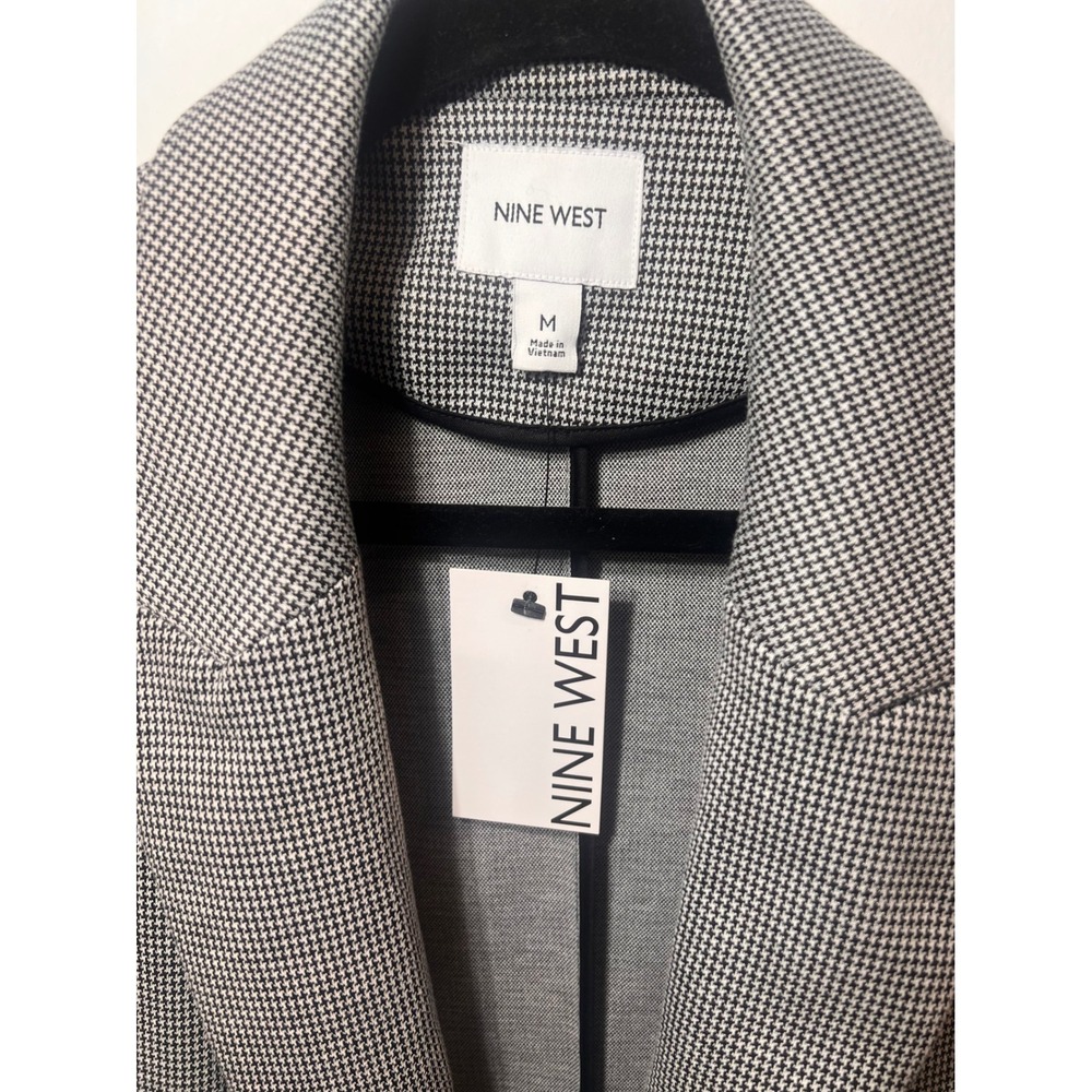 NEW Preppy Light Academia Houndstooth Ruched Sleeve Open Front Blazer Jacket M - Picture 5 of 6